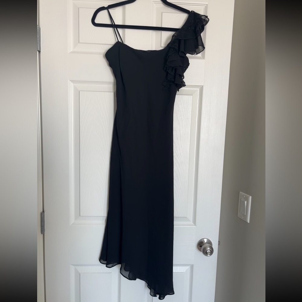 Celine Black One-Shoulder Dress with Ruffle Detail